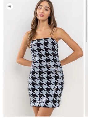 Final price $10 no offers Black and Light Blue Houndstooth Sequin Mini Dress
